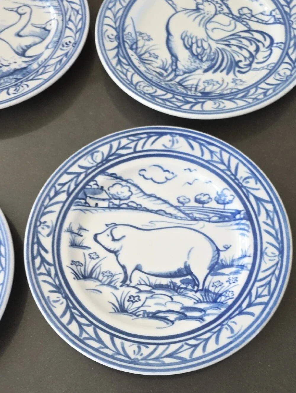 Williams Sonoma Blue and White Farm Animal Plate Set - 5 Pieces